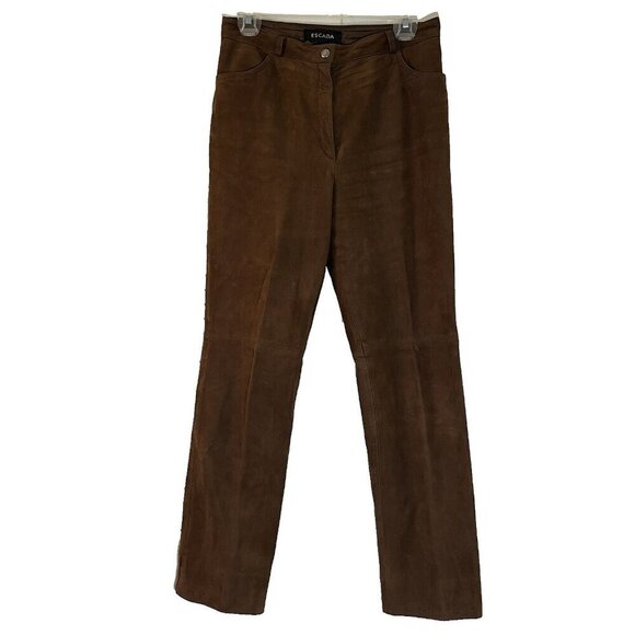 Escada Lamb Nubuck Leather‎ Ankle Pants Brown Size 36 / US 6 - Picture 1 of 13